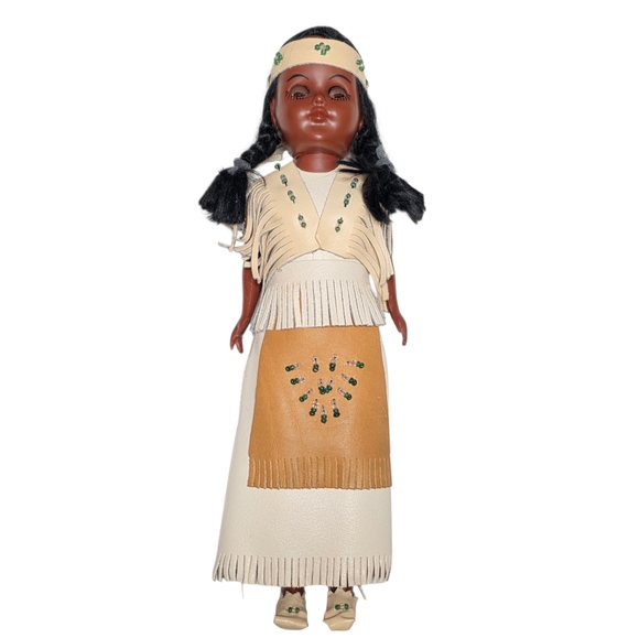 Vintage Native American Sleepy Eye Doll In Traditional White Leather Dress